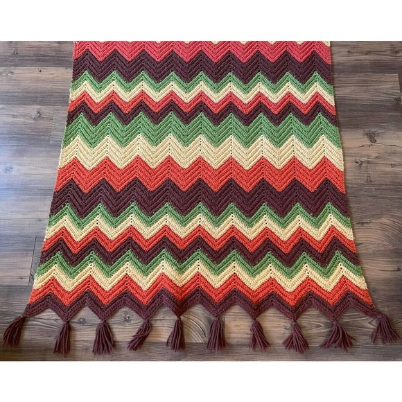 Vintage Retro Boho Afghan 70s Chevron GOLDBERGS TV - Picture 6 of 14